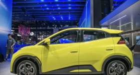 BYD Seagull hatchback at the Shanghai auto show in 2023.